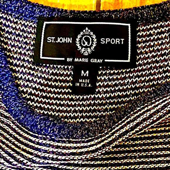 Vintage St John Sport Blue & White Striped Metallic Shell Tank Sz M - Picture 3 of 8